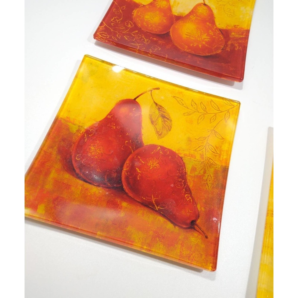 Prima Donna "Paisley Pears" square Dining Plates Set of 4 Dinnerware